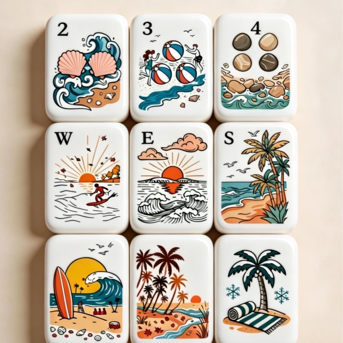 (Copyrighted, Shipped) Blue Ocean-Themed Acrylic American-Style Mahjong, Handcrafted in the Usa