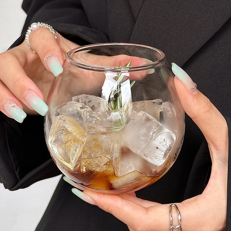 taza vertical esférica de alto borosilicano redonda de huevo casero taza de agua taza de café de vidrio taza de bebida de jugo de leche