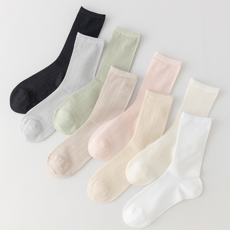Mulberry Silk Socks Women's Summer Ultra-thin Mesh Breathable Ice Ice Socks Solid Color All-match Mid-tube Socks Casual Boneless Socks