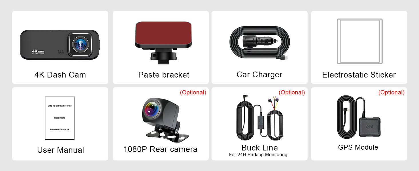 4K Dash Cam WIFI Front and Rear Dual Recording Night Vision