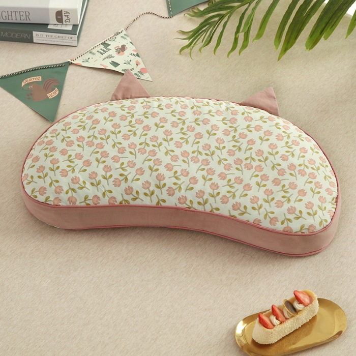 전체 메밀 채워진 고양이 귀 베개-핑크 꽃