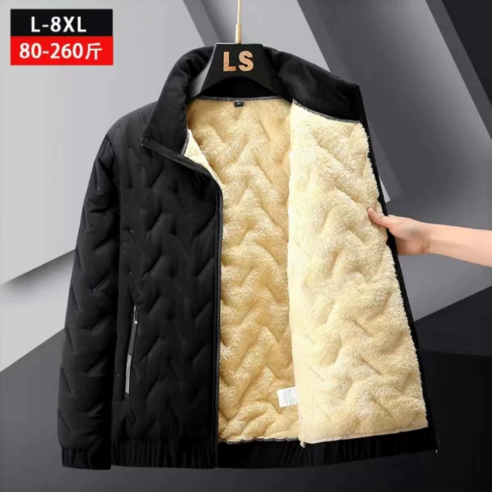 Куртка-пальто из флиса ягненка, мужское зимнее утепленное теплое хлопковое пальто на флисовой подкладке, мужское свободное хлопковое пальто больших размеров для папы