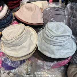 日系高品质春夏褶皱渔夫帽子女透气防晒帽盆帽大头围百搭休闲帽女