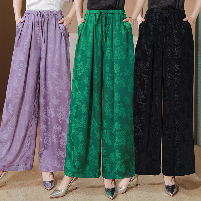 High-End Mulberry Silk Middle-Aged Women's Thigh Pants Chinese Jacquard Summer Style National Style Slimming Loose Drape Casual Pants High-End Mulberry Silk Middle-Aged Women's Thigh Pants Chinese Jacquard Summer Style National Style Slimming Loose Drape Casual Pants