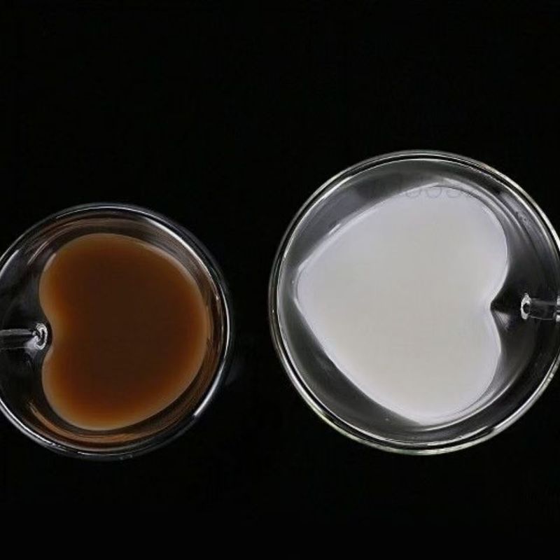 クリエイティブハート型グラスは愛カップコーヒーカップカップルカップ高ホウ素シリコン二重断熱花茶飲料カップを持っている|undefined