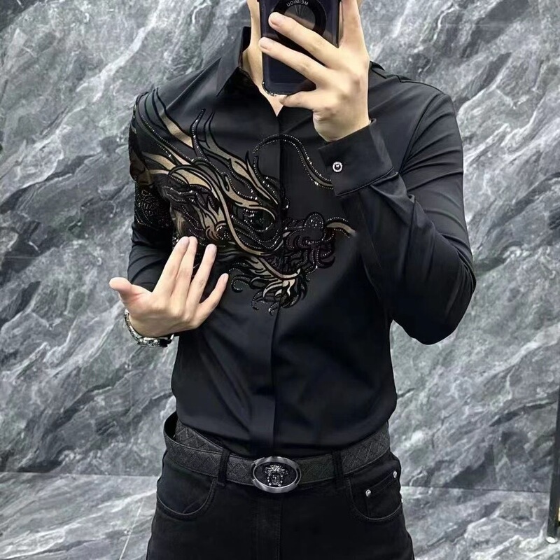 2025 Spring and Autumn New Men's Shirt, High-End "Dragon in the Sky" Long-Sleeve Shirt, Light Luxury Fashion Versatile Elegant Shirt 2025 Spring and Autumn New Men's Shirt, High-End "Dragon in the Sky" Long-Sleeve Shirt, Light Luxury Fashion Versatile Elegant Shirt