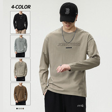 商场同款纯棉长袖男t恤春秋款印花新款圆领休闲男士打底衫上衣服