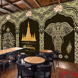 Thai Southeast Asian Style Decoration Wallpaper Thai Style Elephant Mural Health Center Restaurant Background Decorative Wallpaper