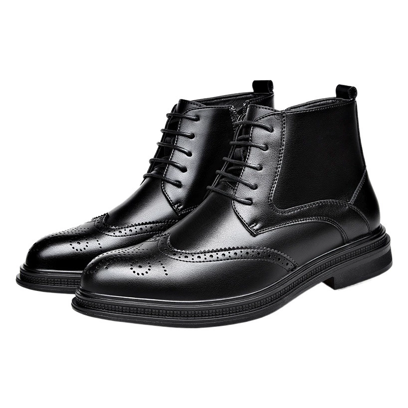 Мужские кожаные ботинки Business Chelsea с острым носком, боковой молнией, декоративной перфорацией, короткие, модные и универсальные, без застежек.