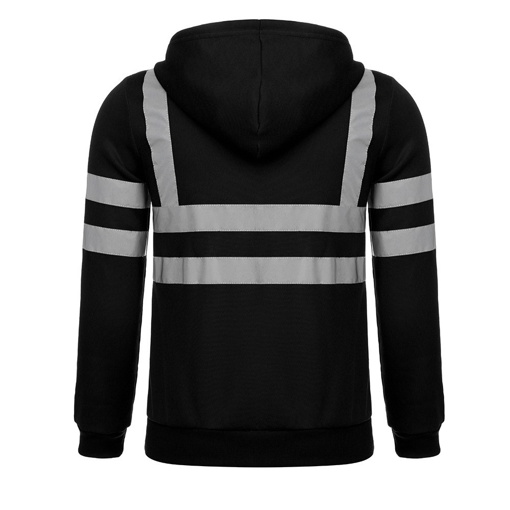 Men's Clothing reflective strip plus velvet sweatshirt outdoor sanitation work clothes zipper hooded color matching sweatshirt jacket_voghion.com