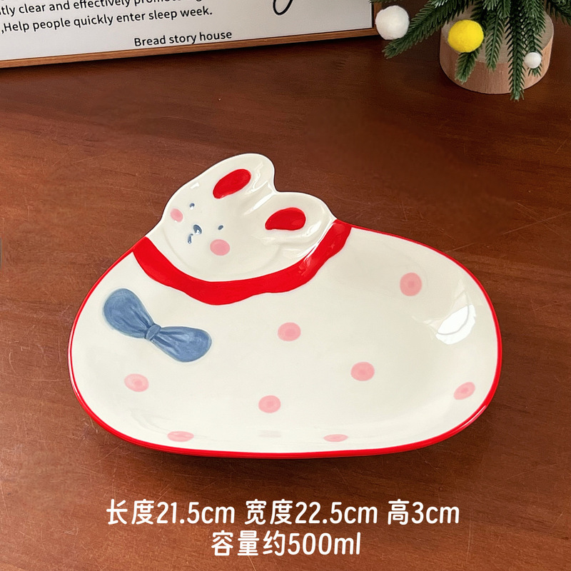 女の子向けの手描きの高級食器、かわいい寮のボウル、陶器の食器セット、皿、スプーン、ヨーグルトボウル、カップ|undefined