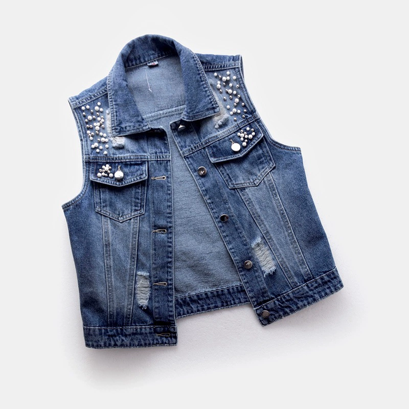 Denim short summer vest, jacket sleevless, slim fit