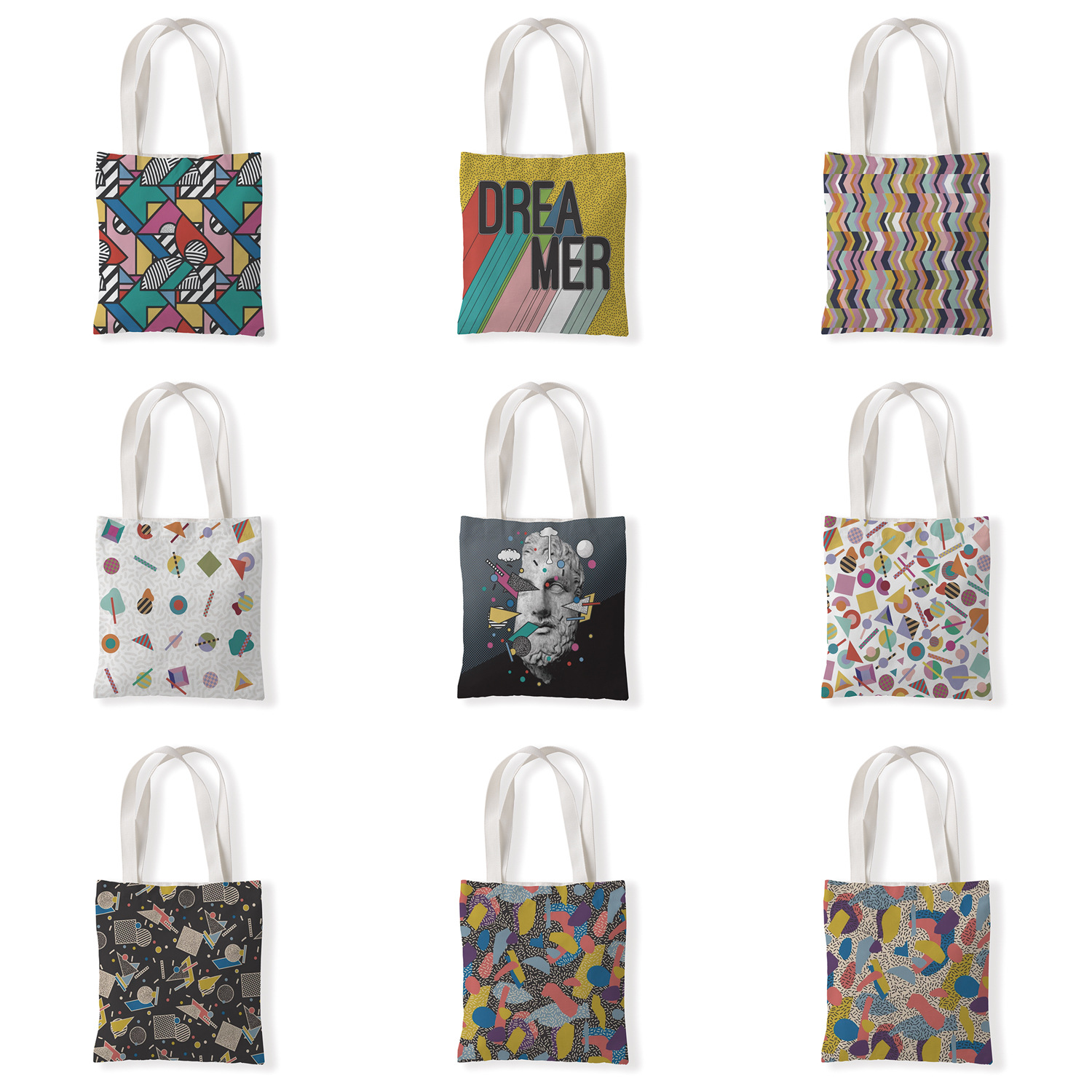 彩色几何印花单肩帆布包宣传包休闲零钱袋文艺手提购物礼品袋