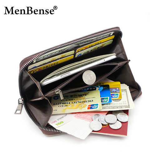 European and American style long zipper men's wallet fashionable embossed splicing PU clutch large capacity multi-card slot wallet