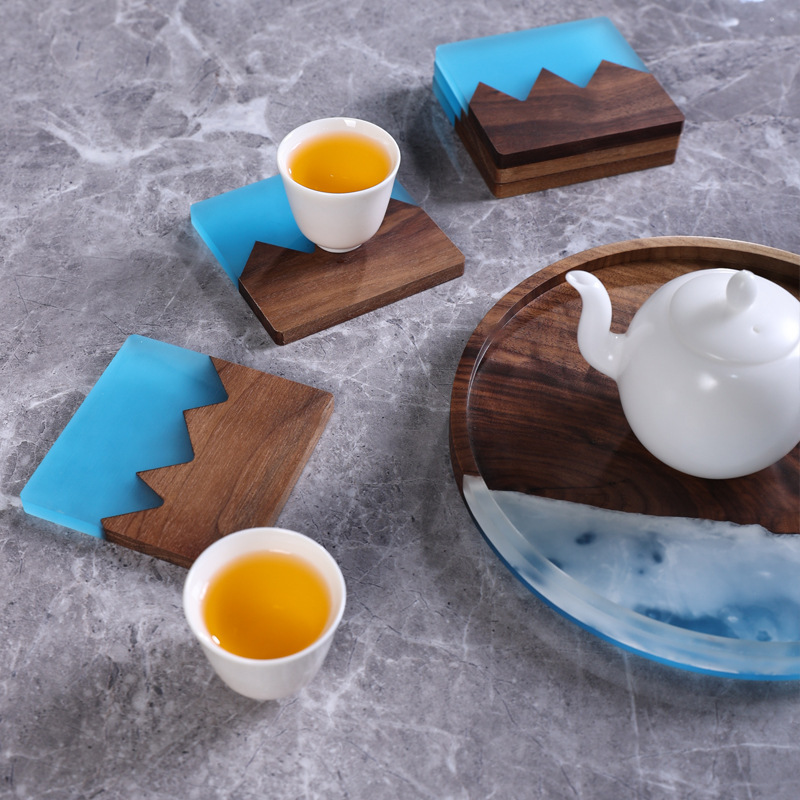 Creativa madera epoxi pin taza de té almohadilla antideslizante almohadilla aislante de calor fragancia taza de té kung fu accesorios de ceremonia de té