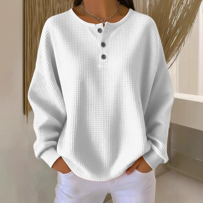 In-Stock Cross-Border Amazon Foreign Trade Fashion Round-Neck Waffle Knit 2026 Autumn and Winter New Solid Color Pullover Loose Top In-Stock Cross-Border Amazon Foreign Trade Fashion Round-Neck Waffle Knit 2026 Autumn and Winter New Solid Color Pullover Loose Top