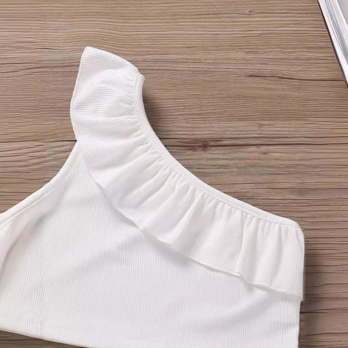 Girls' Cross-border New Products European and American Summer Baby Pleated Single Shoulder Thin One-piece Children's Vest Infant and Toddler Cotton 