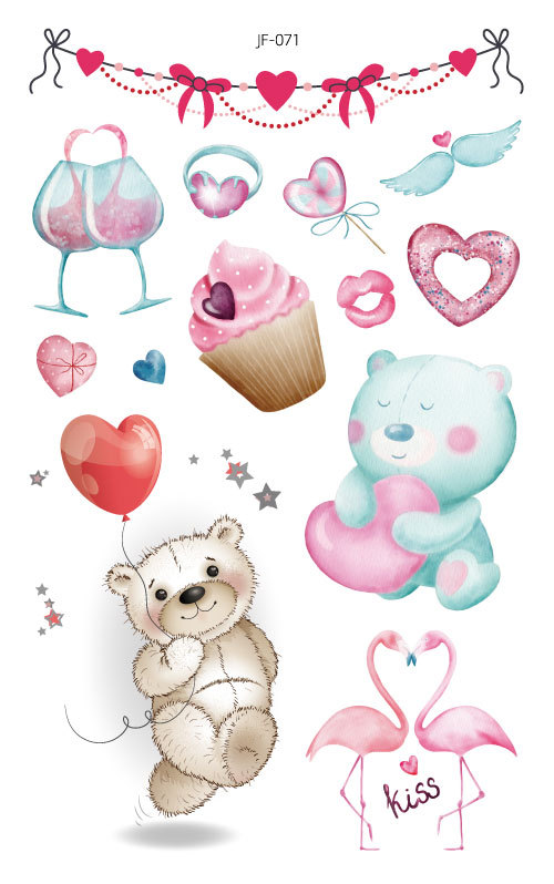 Nuevo Amazon impermeable brillo lindo Día de San Valentín tatuaje pegatinas niños oso vacaciones regalo tatuaje pegatinas