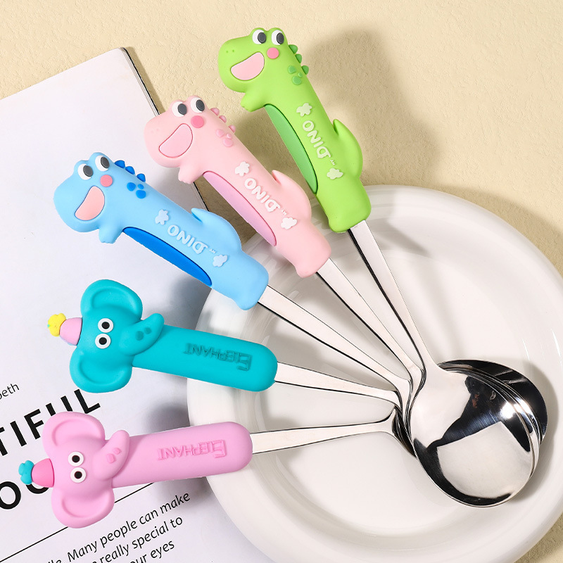 新しい漫画のシリカゲルの子供のスプーンの学生の携帯の食器の304ステンレスのスプーンのスープのスプーンのかわいい小さいスプーン|undefined
