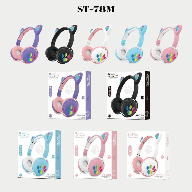 Foreign Trade Cross-Border Over-Ear Headphones St78M Cat Paw Light Earcuffs Wireless Tf Card Radio Cat Ear Design