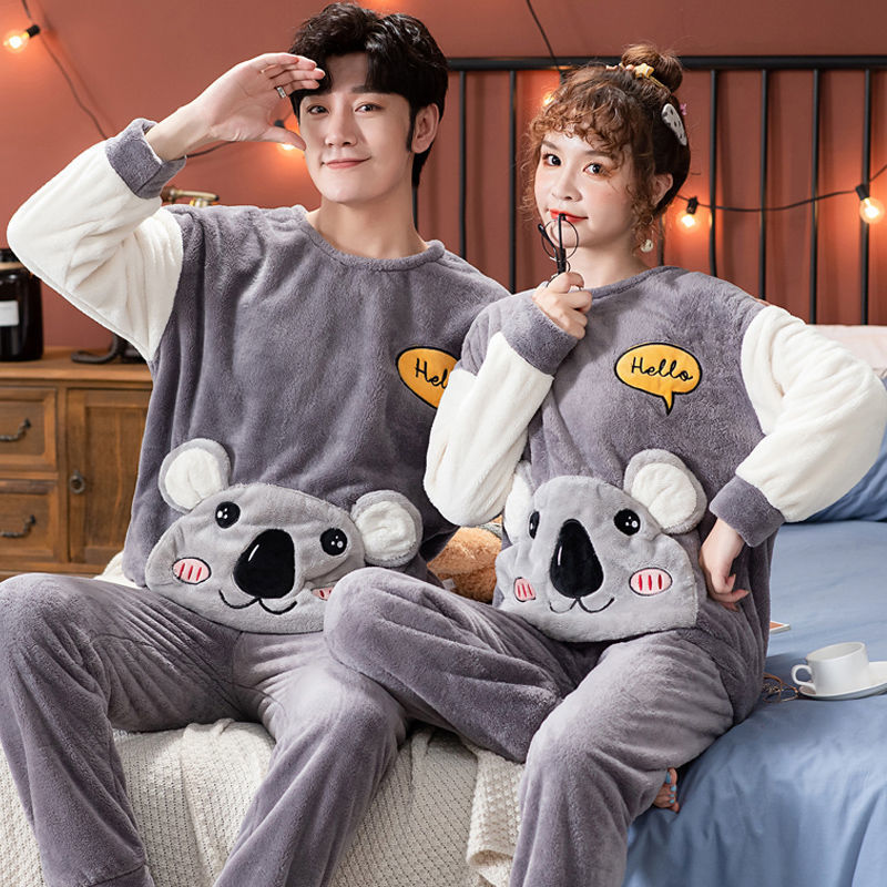 Couple pajamas autumn and winter coral f...