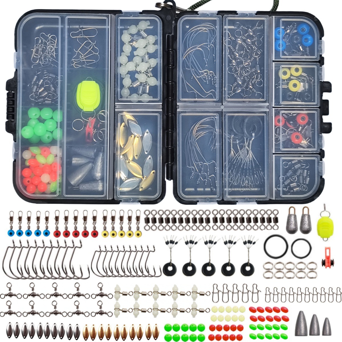 183Pcs Fishing Accessories Set Portable Storage Box Space Bean Luminous Gourd Turning Ring, Fishing Accessories Cover