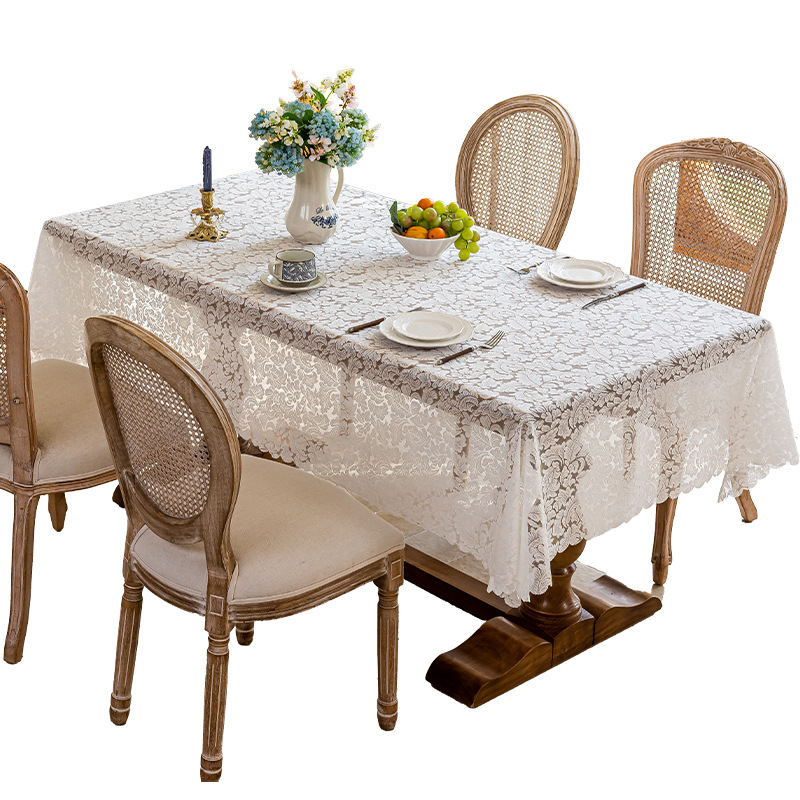 Topa de mesa de bodas francesa de encaje a prueba de polvo de mesa de decoración al aire libre bandera cubierta venta directa de 2026 manteles de mesa de Año Nuevo