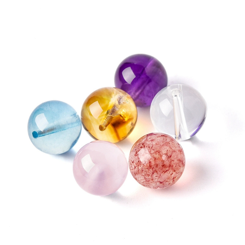 Perla suelta de aguamarina natural, cuentas de cristal, rosa amarillo, amatista blanca, cristal de fresa, pulsera de cuentas de bricolaje, cuentas individuales