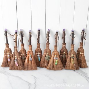 Wish cross-border car pendant witch palm broom 24cm long wiccan broom crystal pendant hanging altar