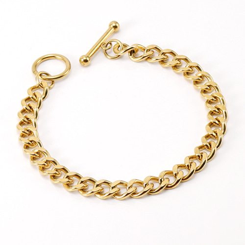 European and American stainless steel OT buckle Cuban chain men's versatile bracelet necklace 18K gold jewelry chain finished chain wholesale