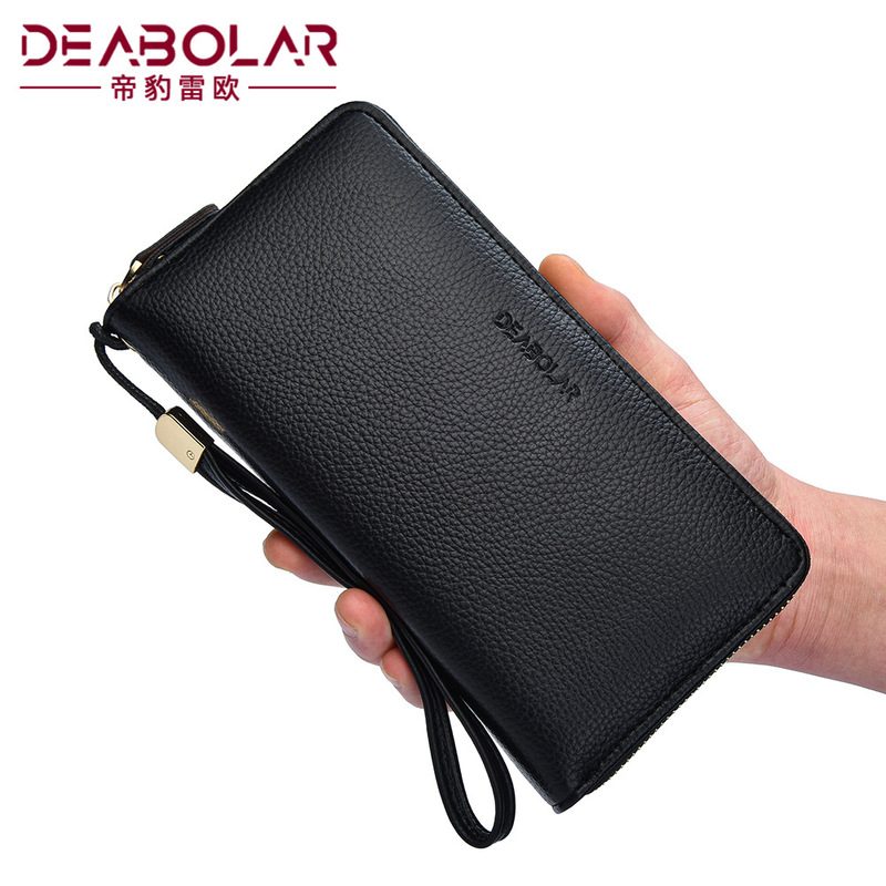 Cross-border Soft Leather Clutch Bag Men's Long Wallet Zipper Business Zipper Mobile Phone Bag Men's and Women's Organ Clasp Bag