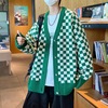 Autumn and winter Checkerboard lattice sweater Chaopai motion leisure time Easy leisure time Versatile Trend Cardigan coat