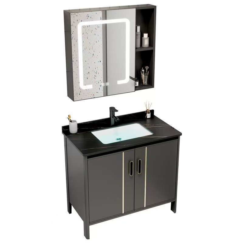 Tabana de lavado de lujo ligera cerámica espesa espacio de aluminio gabinete de baño lavabo de baño tipo suelo combinado lavabo de baño