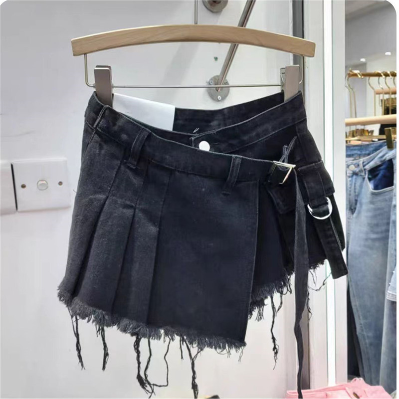 Falda Pantalón de Mezclilla para Mujer de Tiro Alto con Diseño Plisado Irregular