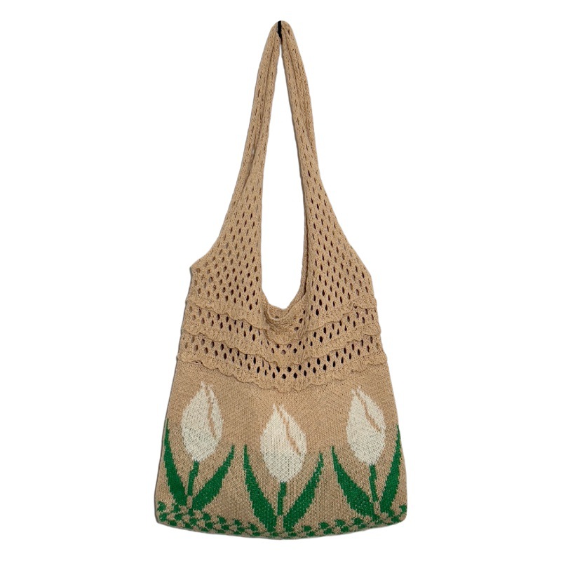 2022 nuevo bolso de flores Tulip Bag vintage bolso de punto bolso transfronterizo bolso de hombro bolso de lana para las mujeres