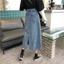 设计感高腰chic牛仔中长款半身裙女春秋2022大码胖mm复古包臀长裙