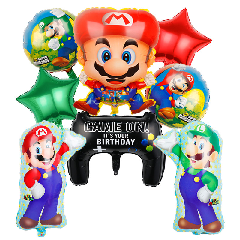 Transfronterizo Mario modelado de globos de aluminio Mario tema juego de cumpleaños diseño de juguete decoración del partido papel de aluminio