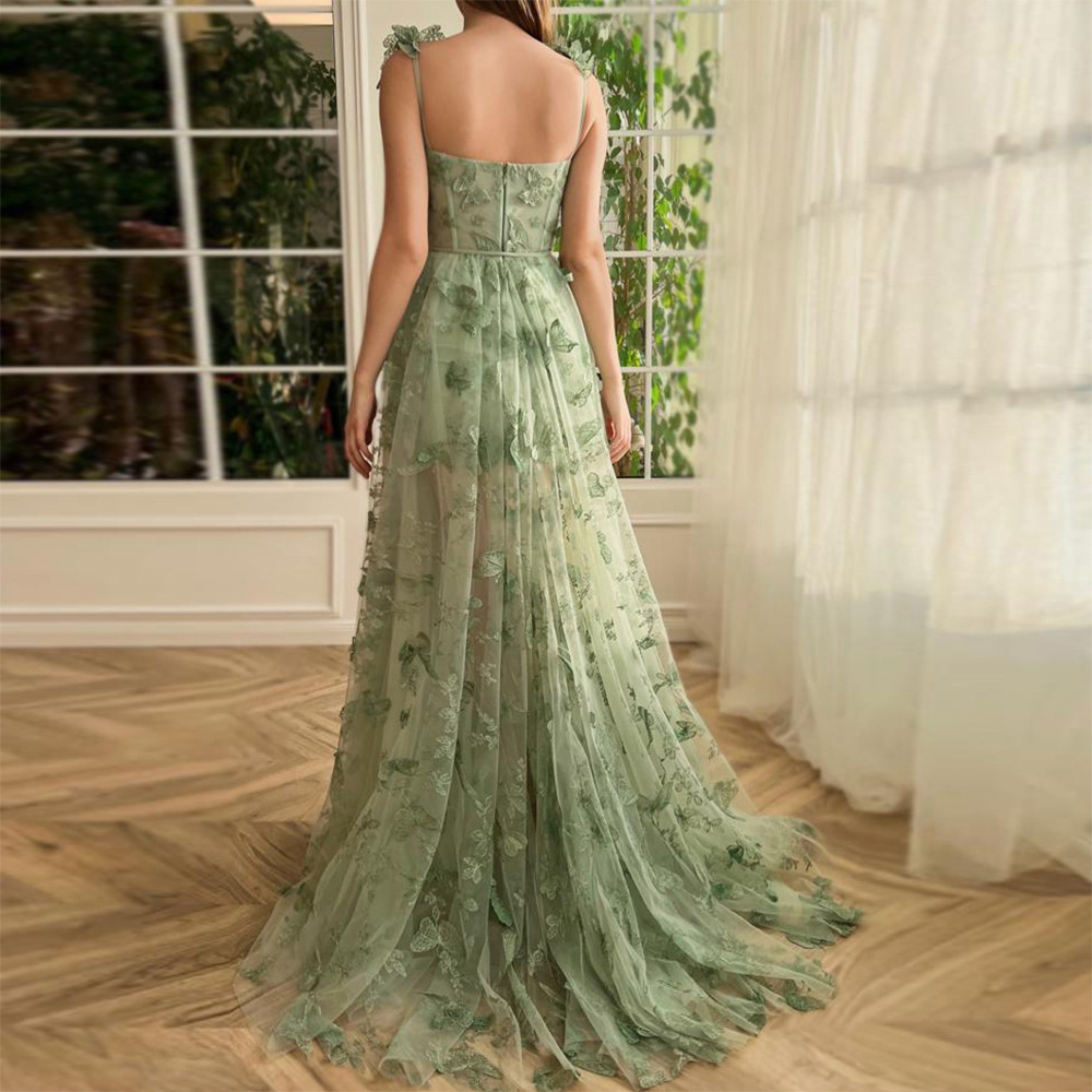 Europa y América vestido de noche para mujeres 2025 nuevo temperamento largo Amazon fiesta temperamento elegante vestido de playa de encaje