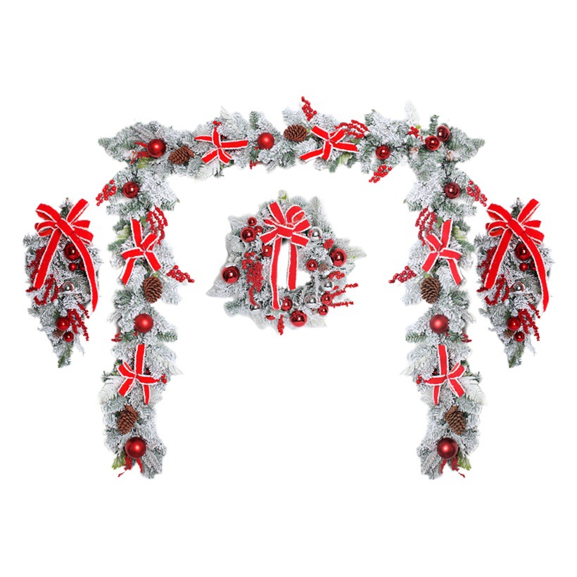 Estación independiente Nueva flocado corona centro comercial hotel al aire libre decoración puerta colgante de Navidad CORONA DE Navidad de ratán guirnalda de Navidad