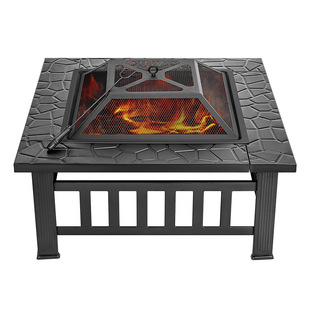 Garden Fire Pit with High-Temperature Resistant Mesh, Square Fire Pit for Parties, Barbecue, Tea Brewing, and Courtyard Use