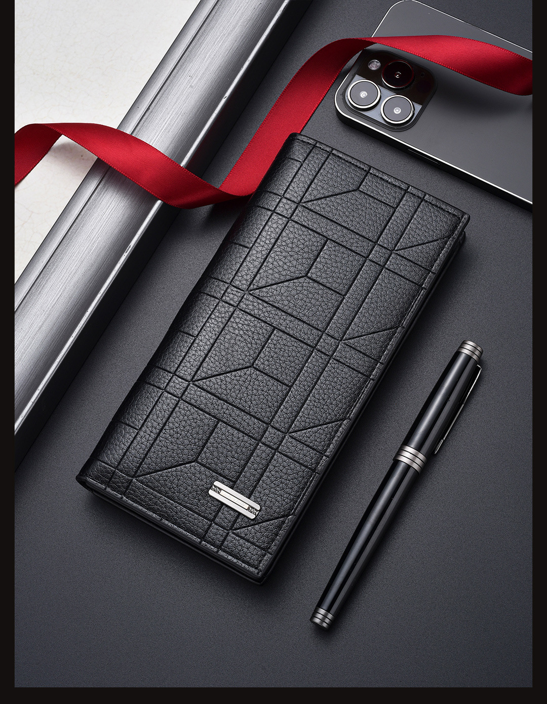 1 Piece Quantity Holiday, Daily Occasion Pu Leather Material Wear-Resistant, Lightweight Function Solid Color Pattern Men's Solid Color Pu Leather Open Long Wallets