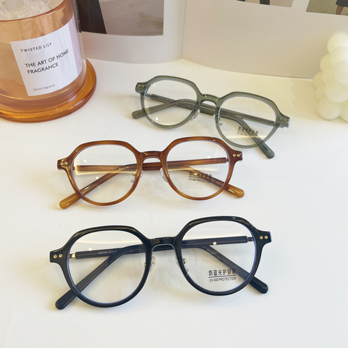 Korean version of internet celebrity flat mirrors for women, literary round myopia glasses frames for male students, trendy anti-blue light glasses frames