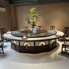 新款上市新中式电动餐桌轻奢岩板实木桌子酒店包厢餐厅餐桌厂家