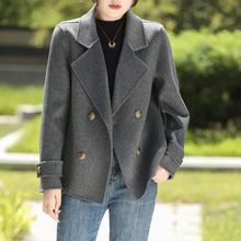 中老年羊毛双面呢毛呢大衣女新款短款小个子外套宽松显瘦毛呢外套