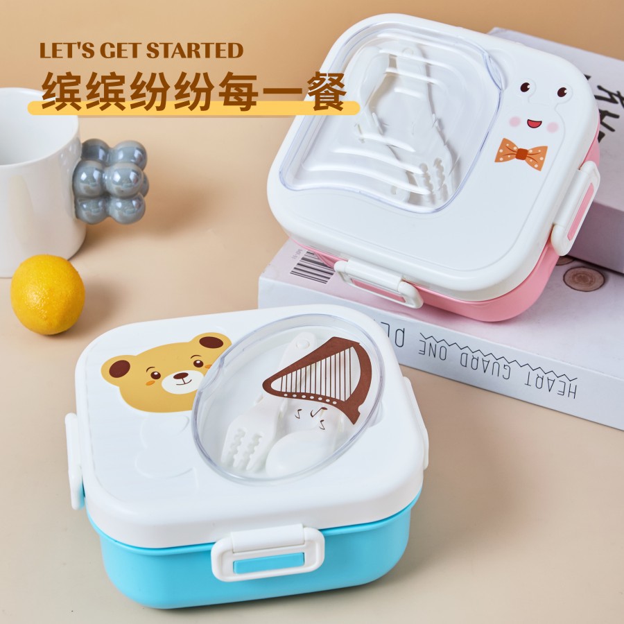 Cartoon Lunch Box with Food Bowl, Kidsren's Fruit Snack Box, Food-Grade Lunch Box with Tableware, Spoon, Baby Lunch Box