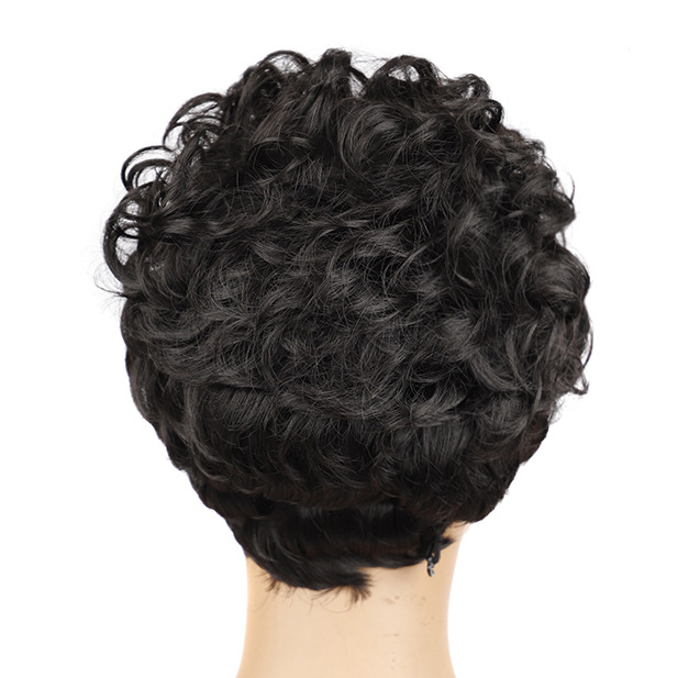 Comercio exterior Pelo Corto peluca rizado pequeña Peluca de las mujeres africanas rizado Pelo Corto peluca rizado de las mujeres africanas