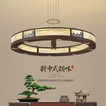 2024新中式客厅吊灯圆形LED餐厅饭店包房别墅会所复式楼茶室吊灯