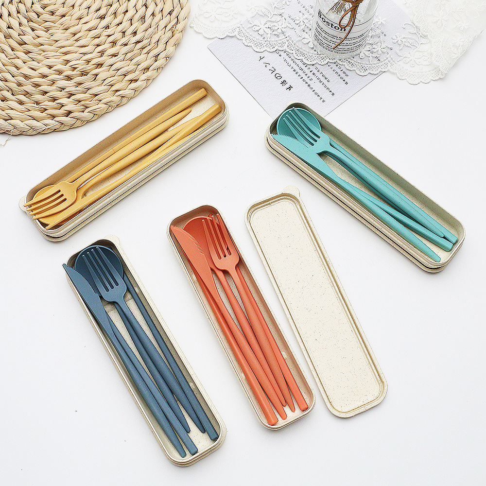 Creative Wheat Straw Portuguese Tableware Knife,Fork,Spoon And Chopsticks Set Student Travel Portable Four-piece Tableware Set