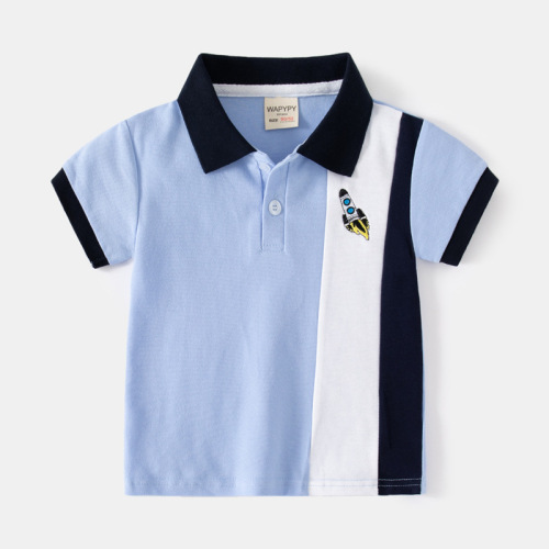 Children's short-sleeved T-shirt boys' Polo shirt summer wear 2024 new baby embroidered color matching top one piece generation trend
