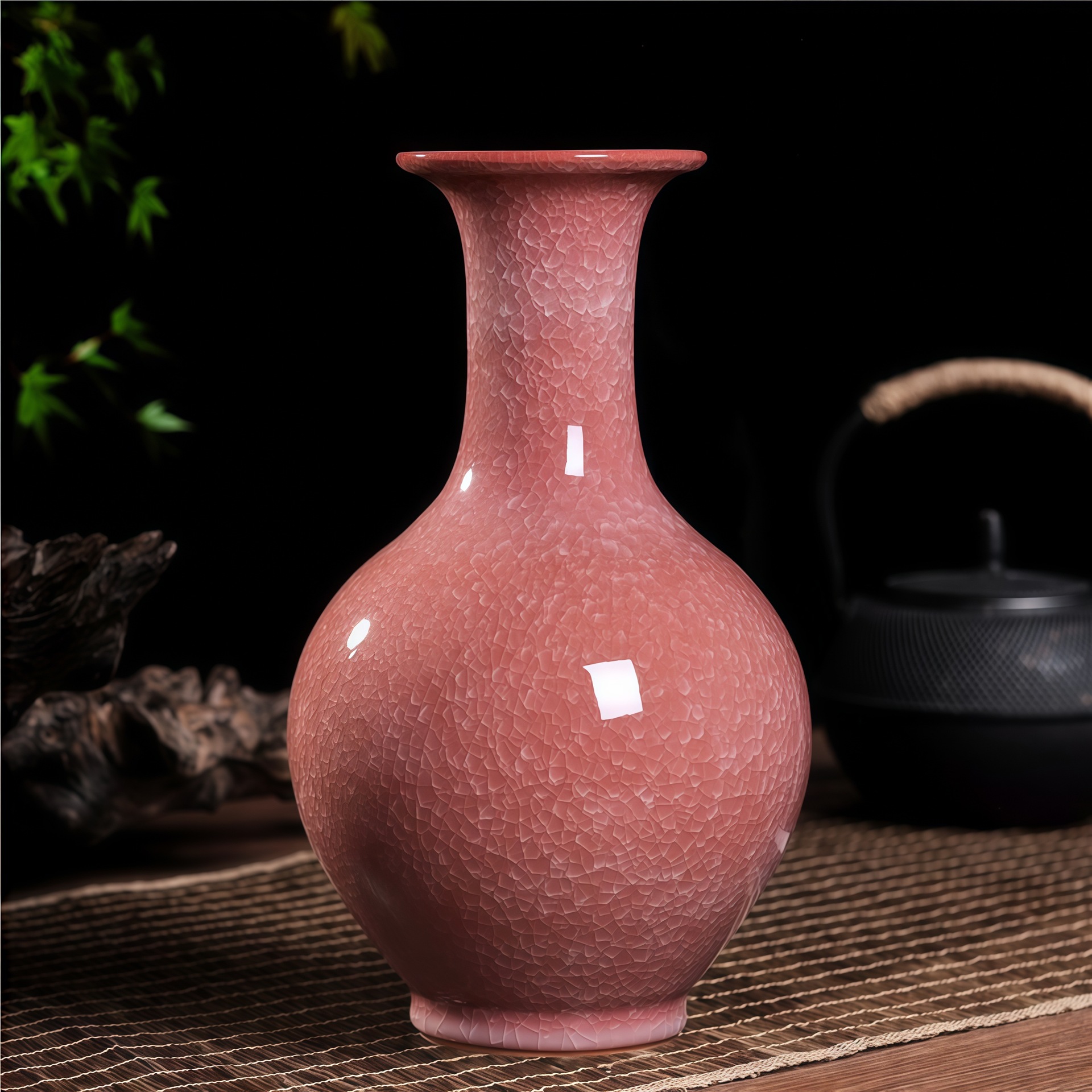 景德镇陶瓷摆件仿古官窑裂纹釉玉冰片花瓶客厅插花家居装饰工艺品